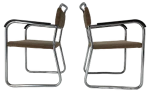 Set of Bauhaus Tubular Steel Chrome Armchairs, 1930s