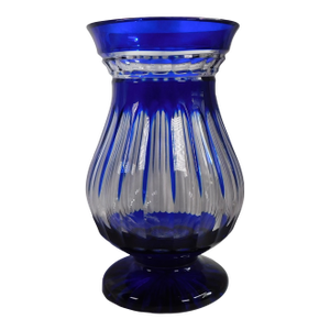 1950s Large Blue Cut to Clear Vase