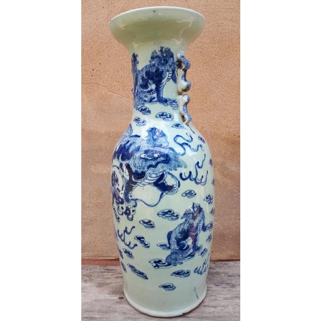 Large Celadon Vase with Shishis Decor, China, 19th Century For Sale - Image 16 of 16