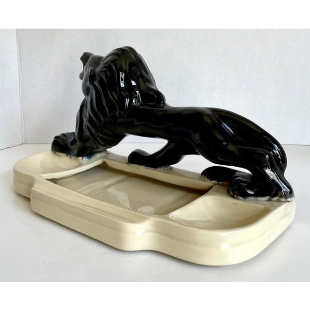 Vintage Glazed Ceramic Lion Tabletop Trinket Cachepot For Sale - Image 10 of 12