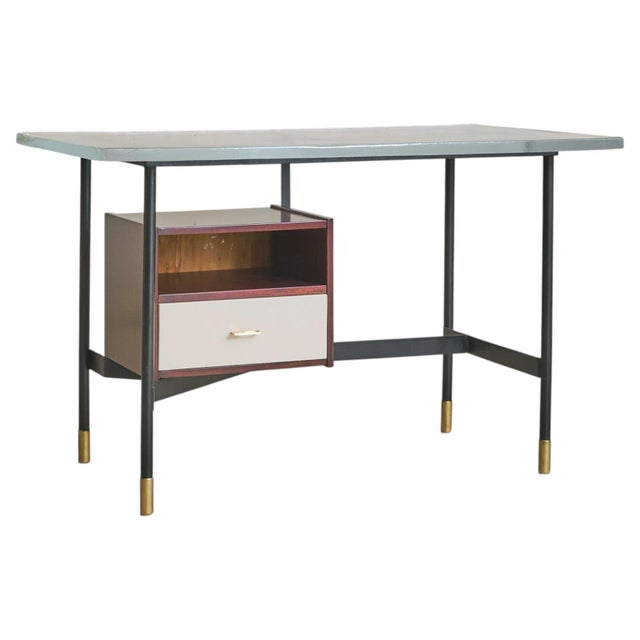 Metal Italian Glass Top Desk Attributed to Luigi Caccia Dominioni for Azucena, 1950s For Sale - Image 7 of 12