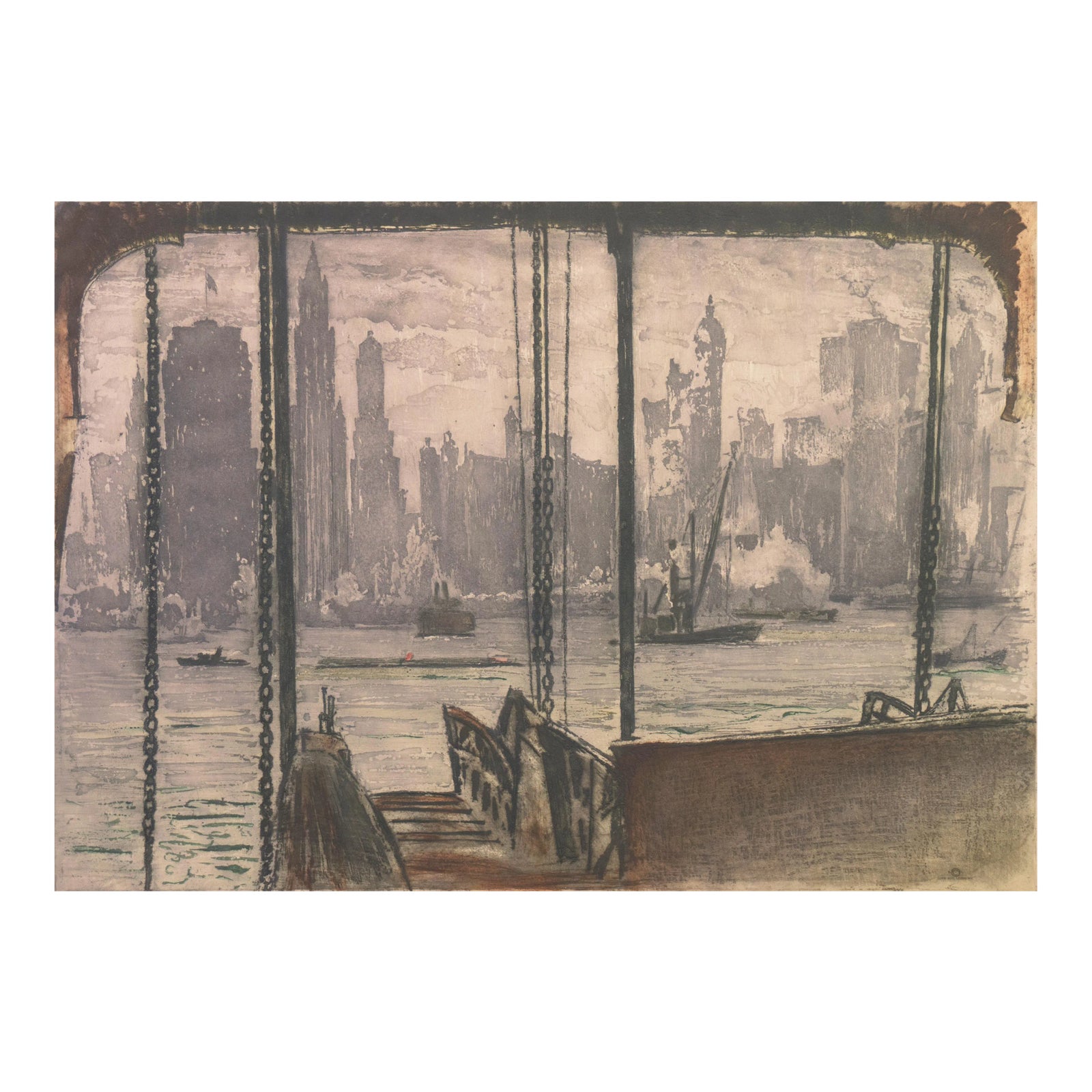 'New York, Harbor Ferry' by Max Pollak, Vienna, Chicago and California ...