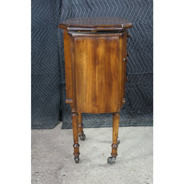 Antique Martha Washington Walnut Spool Sewing Cabinet Chest Side Table Stand For Sale - Image 14 of 18