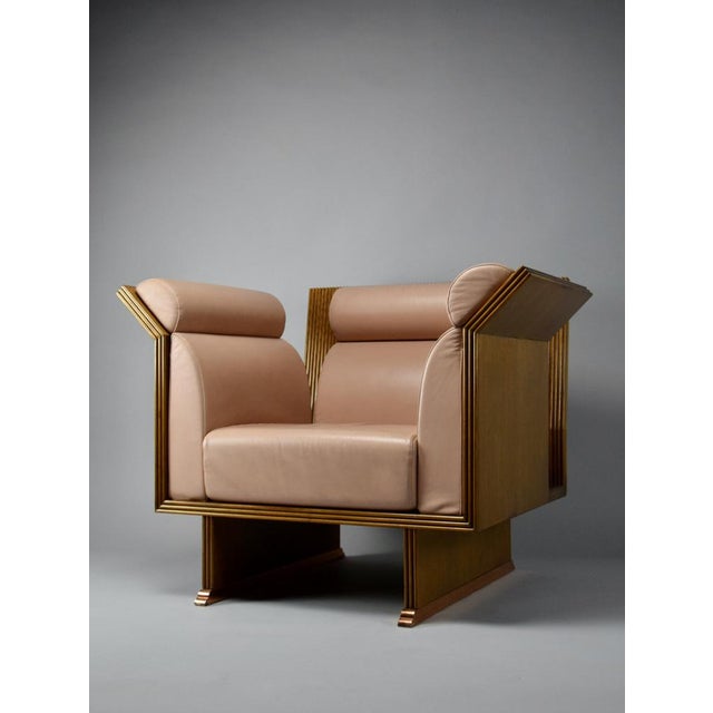 Wood Postmodern Neo Eclectic Wood and Leather Lounge Chair from Busnelli, 1983 For Sale - Image 7 of 15