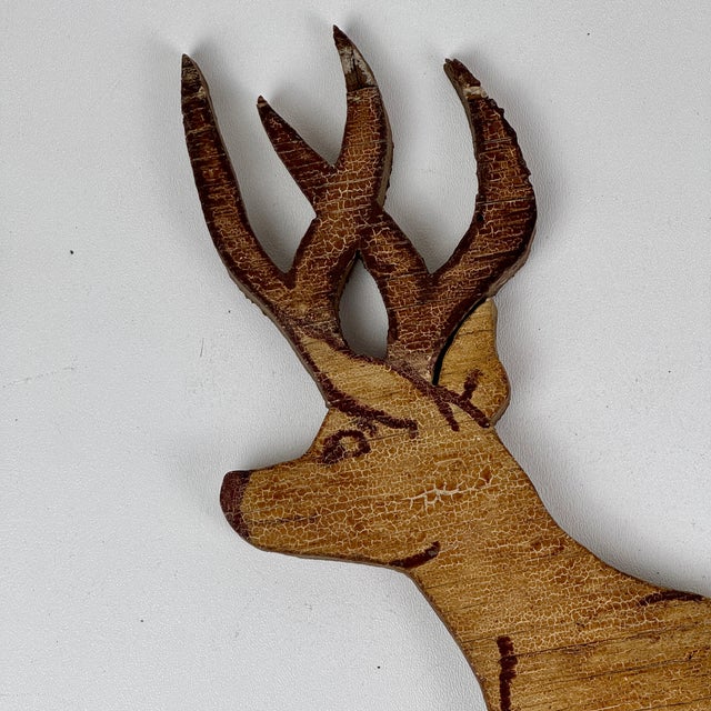 Wood Vintage Pair of Rustic Wood Cutout & Painted Prancing Dears, Wall Art For Sale - Image 7 of 10