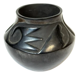 Signed Santa Clara Pueblo Carved Blackware Vase, Juanita Pueblo, Mid 20th C.