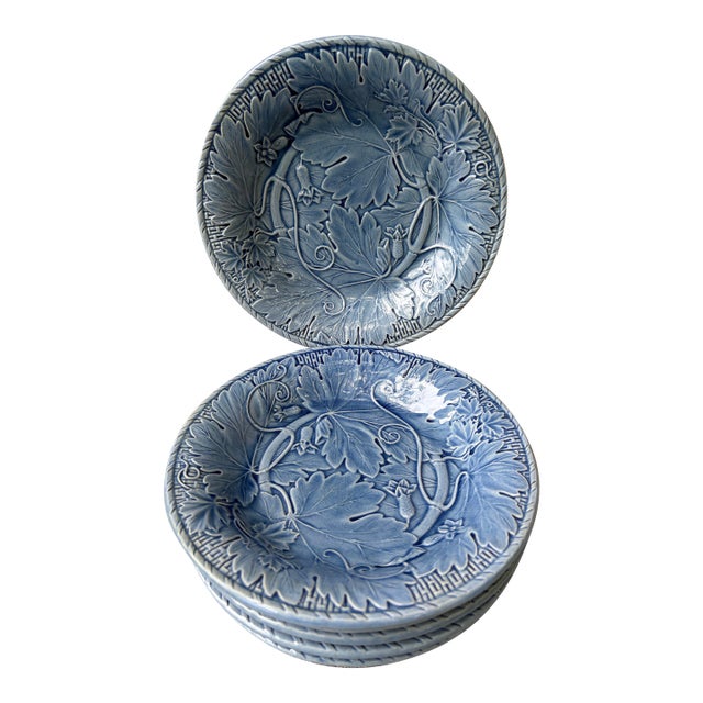 Vintage Blue Bordallo Pinheiro Plates Set of 6 For Sale