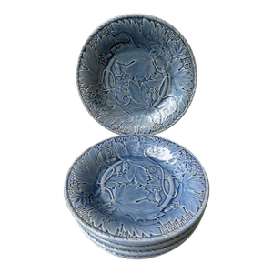 Vintage Blue Bordallo Pinheiro Plates Set of 6