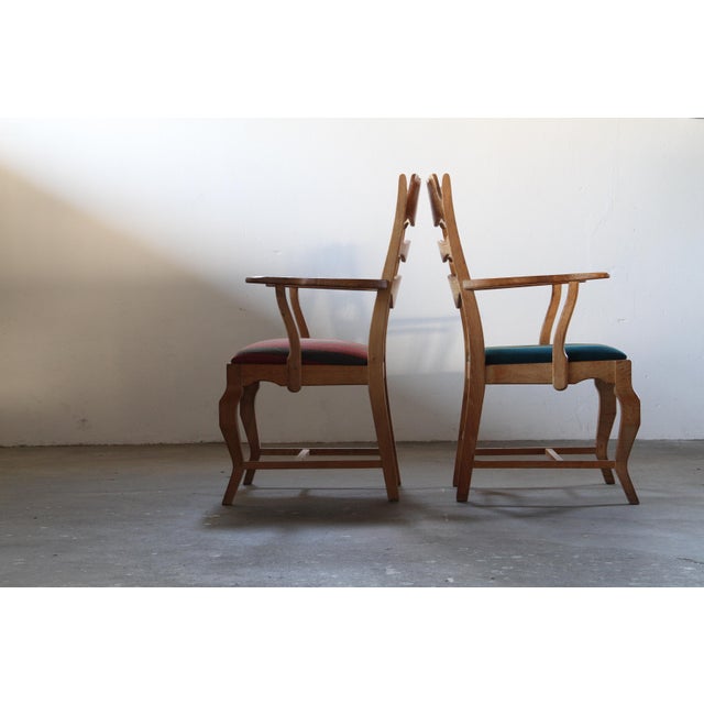 Vintage Brutalist Oak Razorblade Green Striped Armchair by H. Kjærnulf, 1960s For Sale - Image 4 of 14