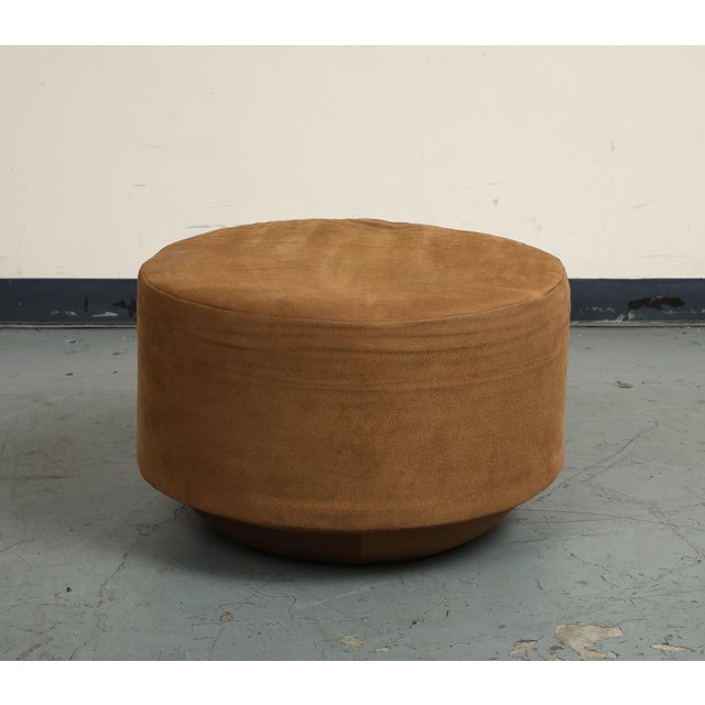 Brown Contemporary Round Brown Suede Ottomans For Sale - Image 8 of 18