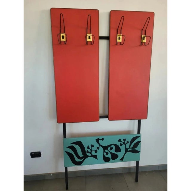Mid-century wall coat rack, made in Italy. Excellent overall condition, with signs of wear. Dimensions: Height: 176 cm...