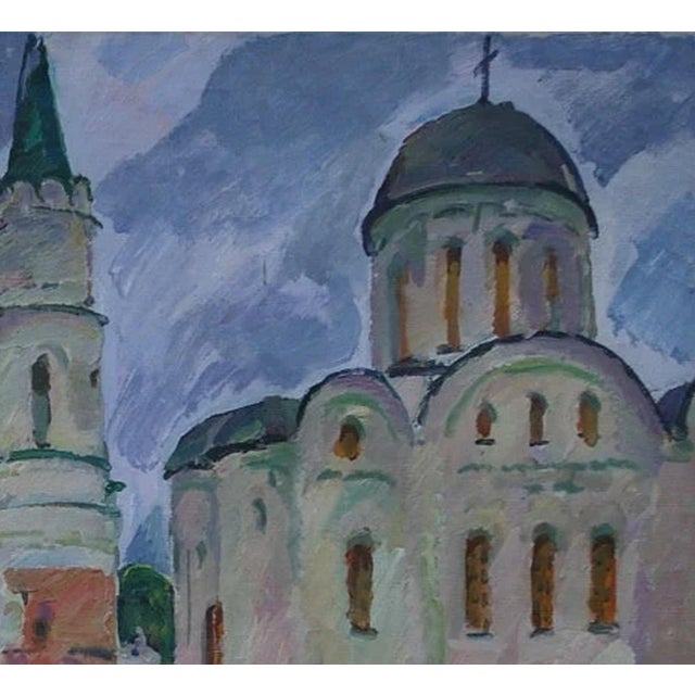 Realism Antique Orthodox Church Oil Painting, Ukrainian Landscape Art 95-105 For Sale - Image 3 of 6