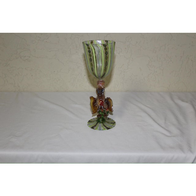 Vintage Murano Italian Swirl Art Glass Figural Goblet With Winged Creature Stem For Sale - Image 9 of 9