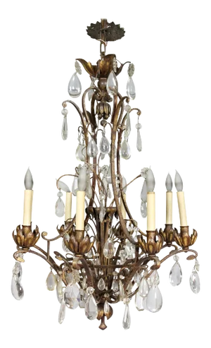 Wrought Iron and Crystal Chandelier