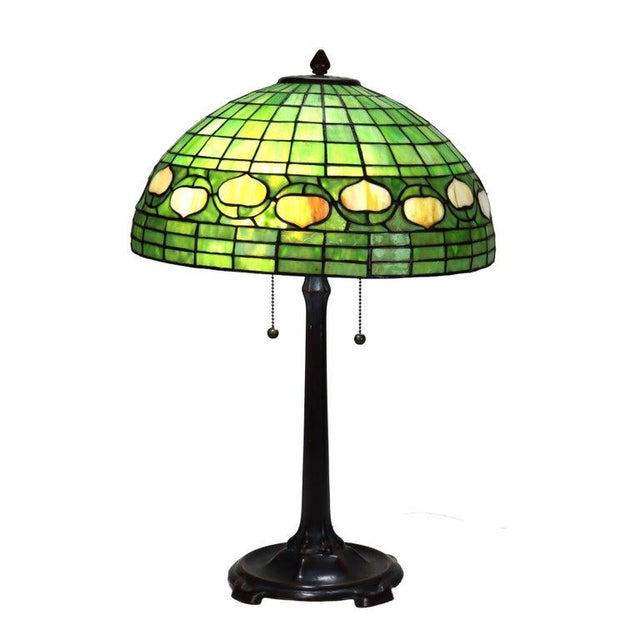 Vintage Tiffany Style Leaded Stained Glass Table Lamp With Acorn Shade 20thC For Sale - Image 9 of 15