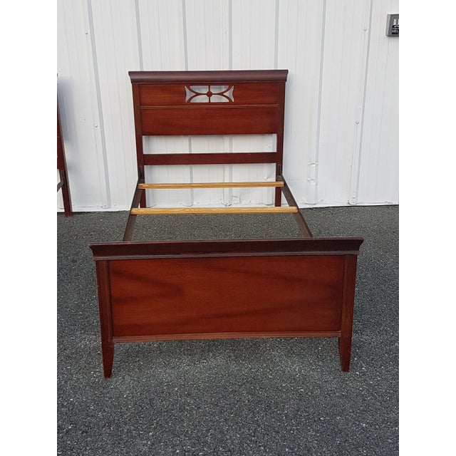 Mid 20th Century Mid 20th Century Vintage Twin Size Sleigh Mahogany Beds, Pair For Sale - Image 5 of 11