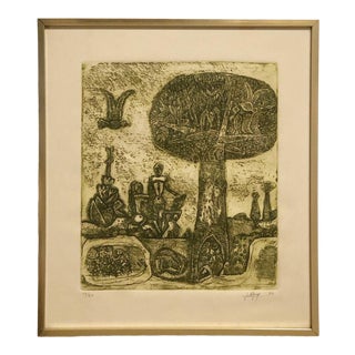 1970s "Edad de Piedra" Abstract Landscape Etching by Julio Alpuy, Framed For Sale