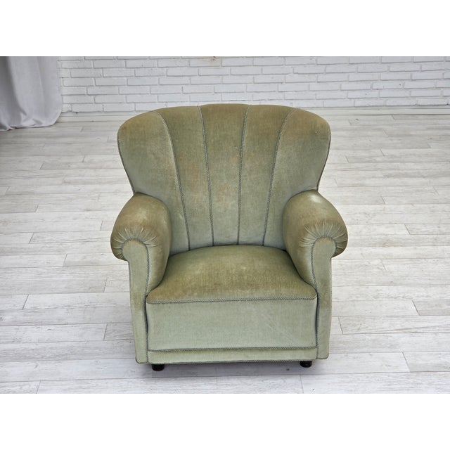 Danish Relax Armchair in Light Green Furniture Velour, 1970s For Sale - Image 14 of 18