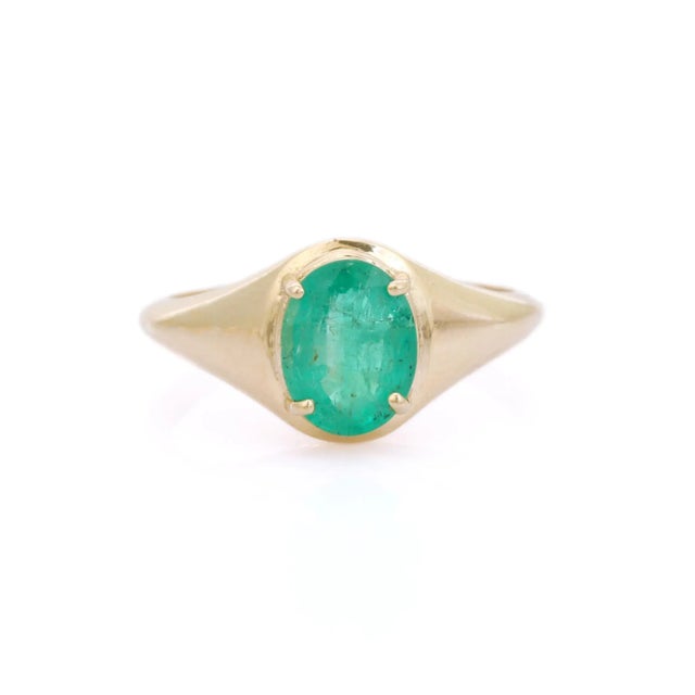 Vintage Style Oval Emerald Chunky Statement Ring Size 6.5 For Sale - Image 4 of 14
