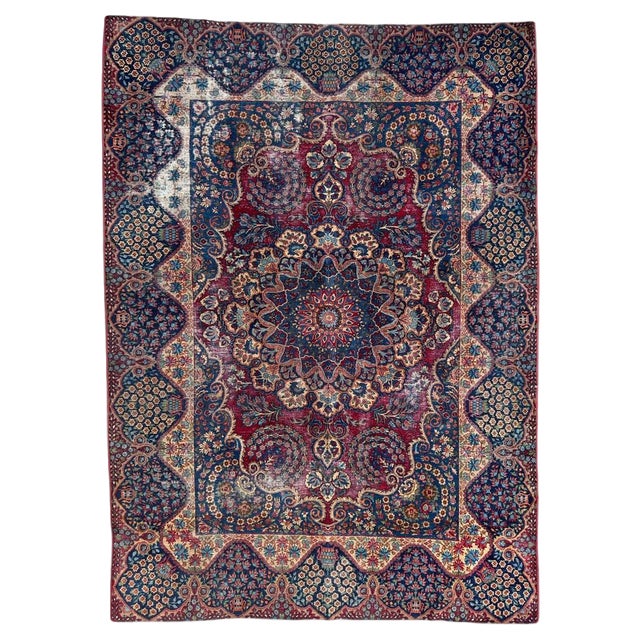 Distressed Kirman Rug, 1890s For Sale