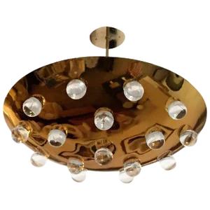 1960s Mid-Century Modern French Brass Crystal Orb Pendant Lighting