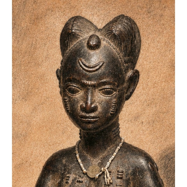 Tribal Atelier Aria Lumae Baule Seated Female Figure Master of Ascher African Tribal Sculpture Drawing Fine Art Gallery Board Print 16 X 24 For Sale - Image 3 of 11