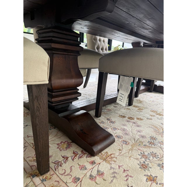 2010s Restoration Hardware Salvaged Wood Trestle Extension Dining Table With 6 Bennett Parsons Chairs For Sale - Image 5 of 12