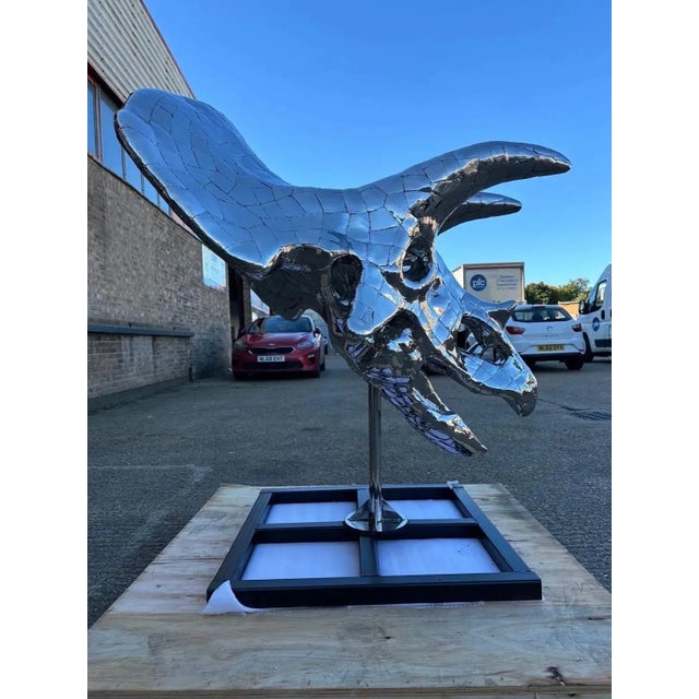 Metal Triceratops Sculpture in Stainless Steel For Sale - Image 7 of 12