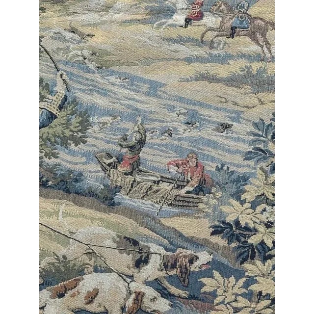 Vintage French Aubusson Style Jacquard Hunting with Hounds Tapestry, 1970s For Sale - Image 14 of 18