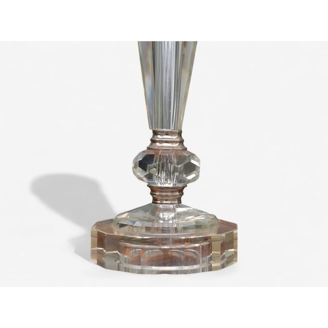Hollywood Regency Style, Cut Crystal, Fabric, Small Table Lamps, Usa, 1970s For Sale - Image 4 of 5