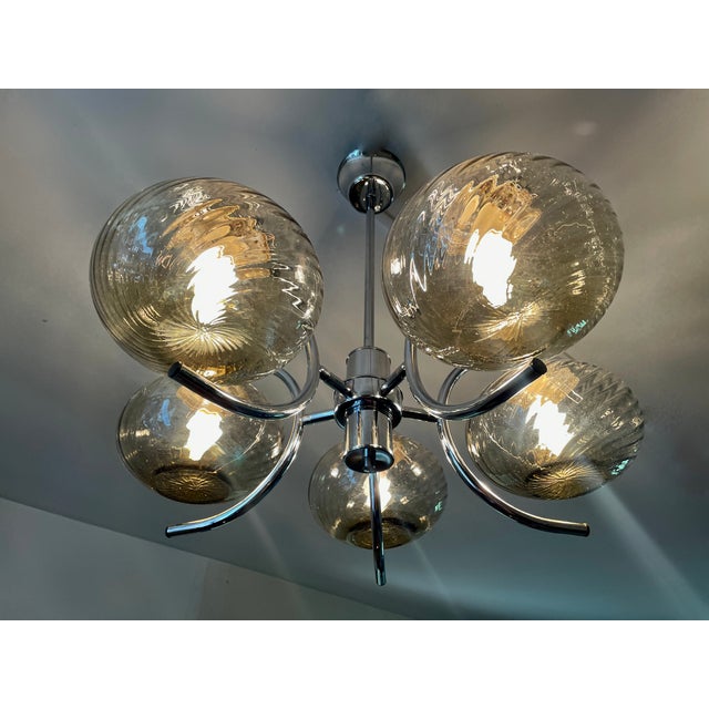 Chrome and Smoked Murano Glass Chandelier, 1970s For Sale - Image 4 of 14