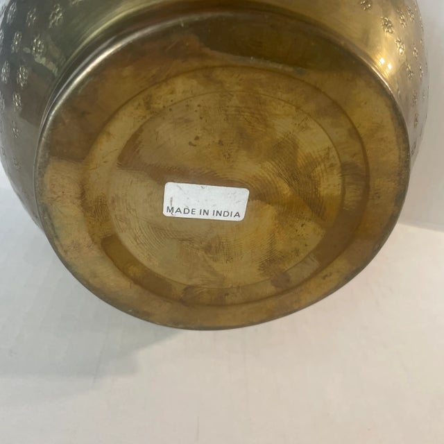 Metal Pressed Brass Floral Planter For Sale - Image 7 of 8