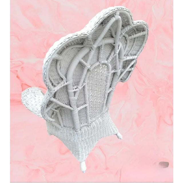 Ficks Reed Vintage Large Scalloped Back Regency Style White Wicker Side Chair For Sale - Image 4 of 10