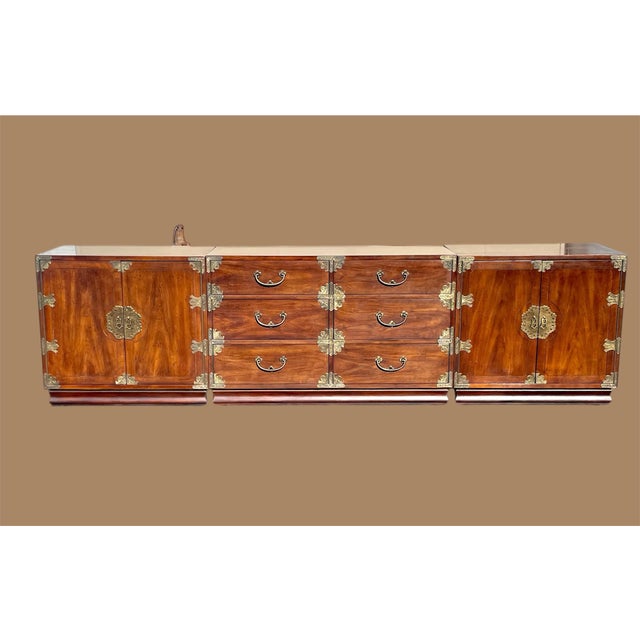 Burnt Umber Rare Vintage Henredon Campaign 6 Drawer Chinoiserie Pan Asian Dresser For Sale - Image 8 of 8