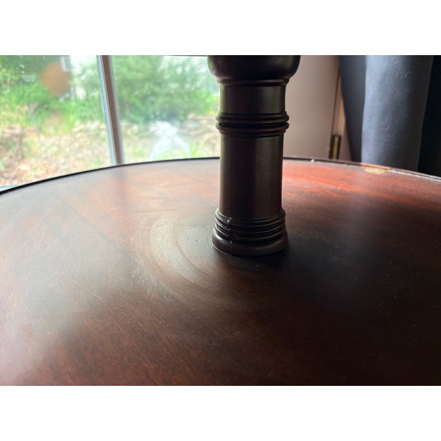 Verified Omega Cinema Props and Pathe Industries Hollywood Production Provenance, Early Victorian Two-Tier Mahogany Dumbwaiter Table, Turned Pedestal For Sale - Image 10 of 12