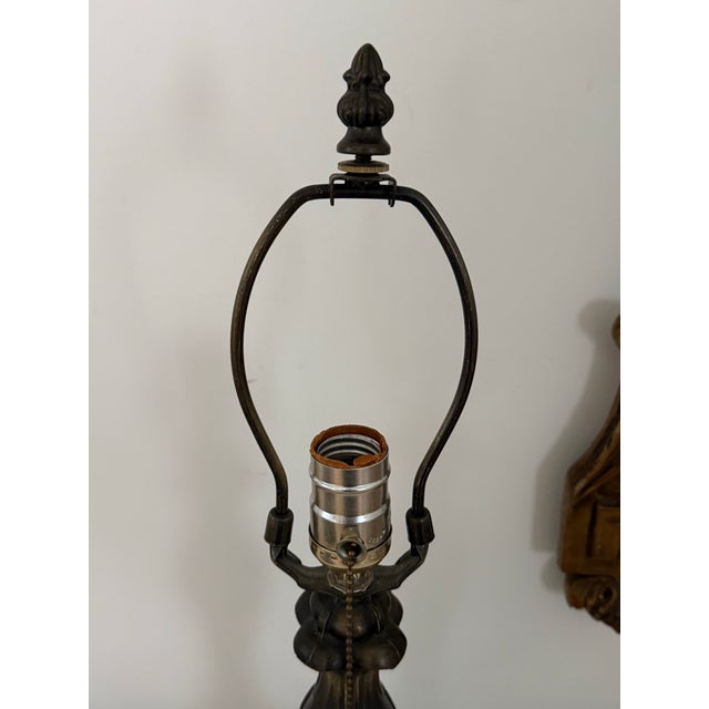 Blue Vintage Mid 20th Century Tiffany Style Stained Glass Table Lamp For Sale - Image 8 of 11