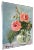 A delicate still life of blooming pink roses in a clear glass vase hand-painted by artist Flo Seymour in 1977 and...