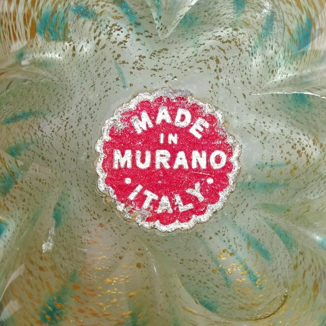Teal Murano Seguso Gold Flecks Teal Dot Pattern Vintage Italian Art Glass Perfume Atomizer Bottle For Sale - Image 8 of 9