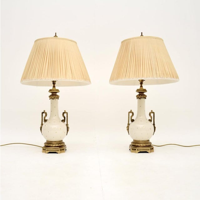 Vintage French Ceramic and Gilt Metal Table Lamps, 1950s, Set of 2 For Sale - Image 11 of 11