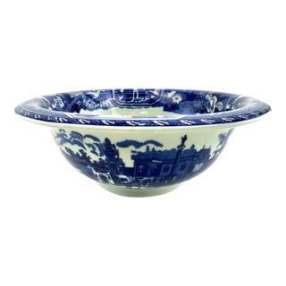 Antique Staffordshire Blue & White Transferware Bowl With Landscape For Sale