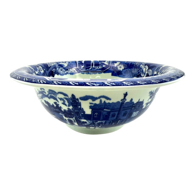 Antique Staffordshire Blue & White Transferware Bowl With Landscape For Sale