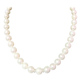 Natural South Sea Pearl Diamond Necklace 14k W Gold Certified For Sale