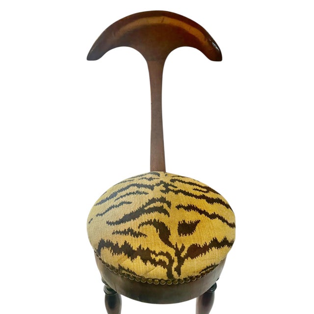 1940s 1940s Gio Ponti Attributed Italian Tri Legged Chair With Scalamandré Tiger Velvet For Sale - Image 5 of 9