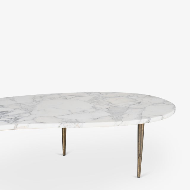 White Italian Organic Form Carrara Marble Cocktail Table With Brass Legs For Sale - Image 8 of 10