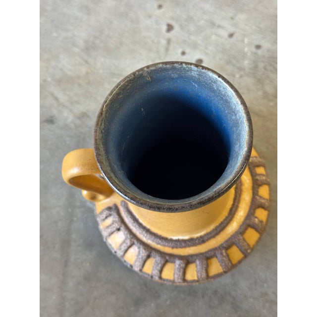 Mid-Century Modern Mid-Century Strehla Keramik Vase, East German Pottery, Textured Mustard & Blue Glaze 1960s For Sale - Image 3 of 6