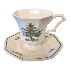 1980s Nikko Christmastime Octagonal Cup and Saucer Set