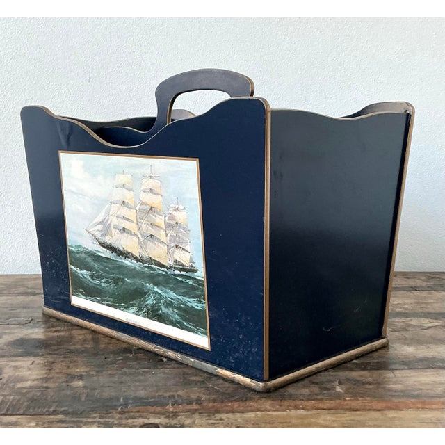 Vintage Regency Lacquered Sail Boat Newspaper Rack For Sale - Image 12 of 12