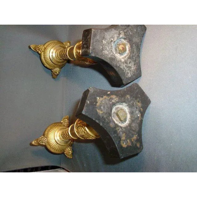 19th Century 19th Century Gilt Bronze Egyptian Revival Candlesticks or Torchiere in the manner of Thomas Hope Ormolu with Black Marble Bases - a Pair For Sale - Image 5 of 7