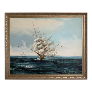 Late 20th Century Listed Artist Hewett Jackson Original Oil Painting | Tall Ship Seascape | Framed