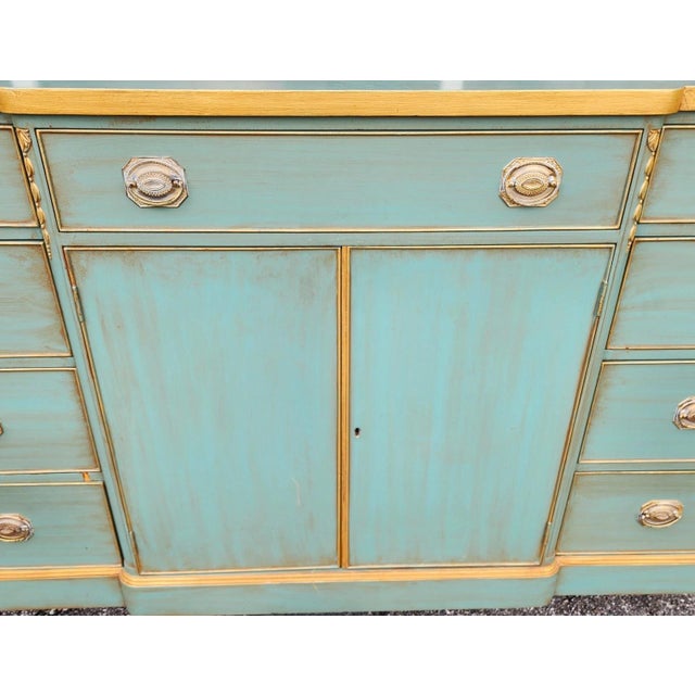 Teal Antique Irwin French Country Buffet Sideboard Bar For Sale - Image 8 of 18